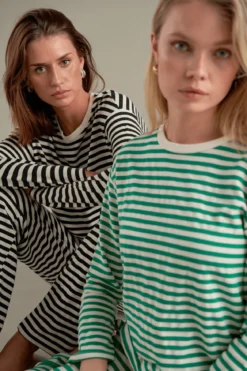 Stribet Langærmet Slim Fit - Sort