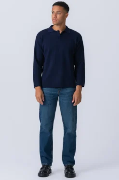 Strikkede Langærmede Polo - Navy