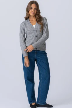Strikket Cardigan - Lysegrå Meleret