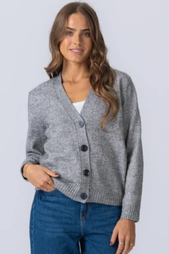 Strikket Cardigan - Lysegrå Meleret