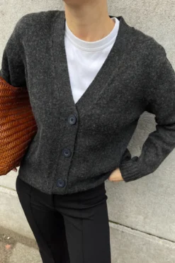 Strikket Cardigan - Mørkegrå Meleret