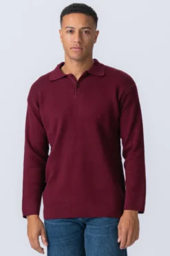 Strikket Langærmet Polo - Bordeaux