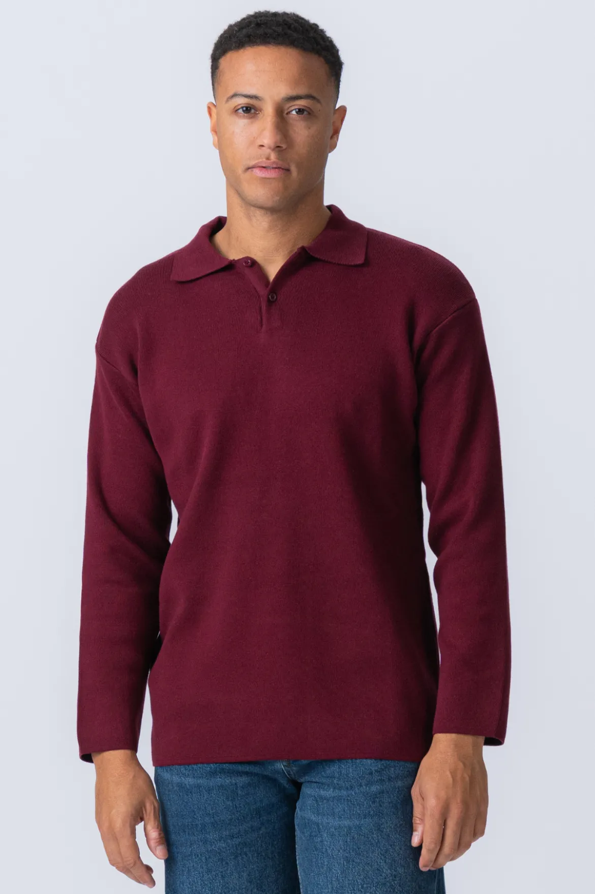 Strikket Langærmet Polo - Bordeaux