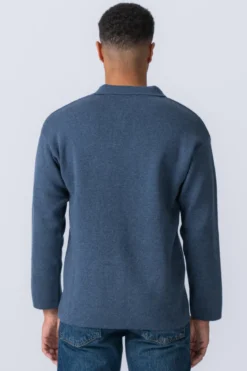 Strikket Langærmet Polo - Ocean Blue