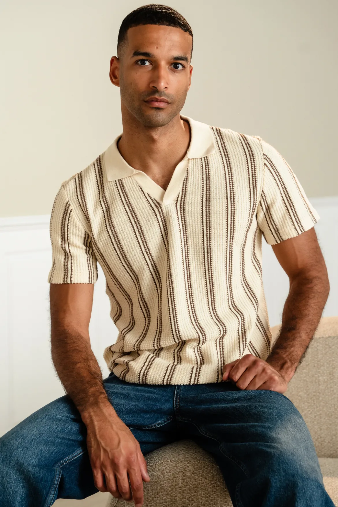 Stripet Pullover - Sand