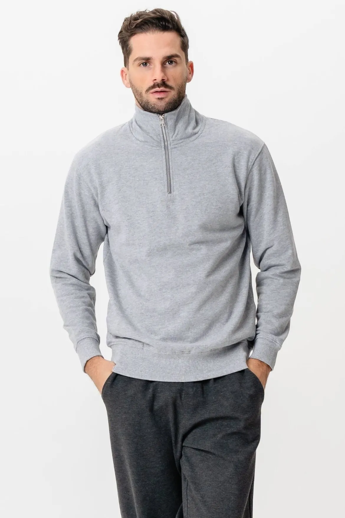 Sweatshirt Half Zip - Grå
