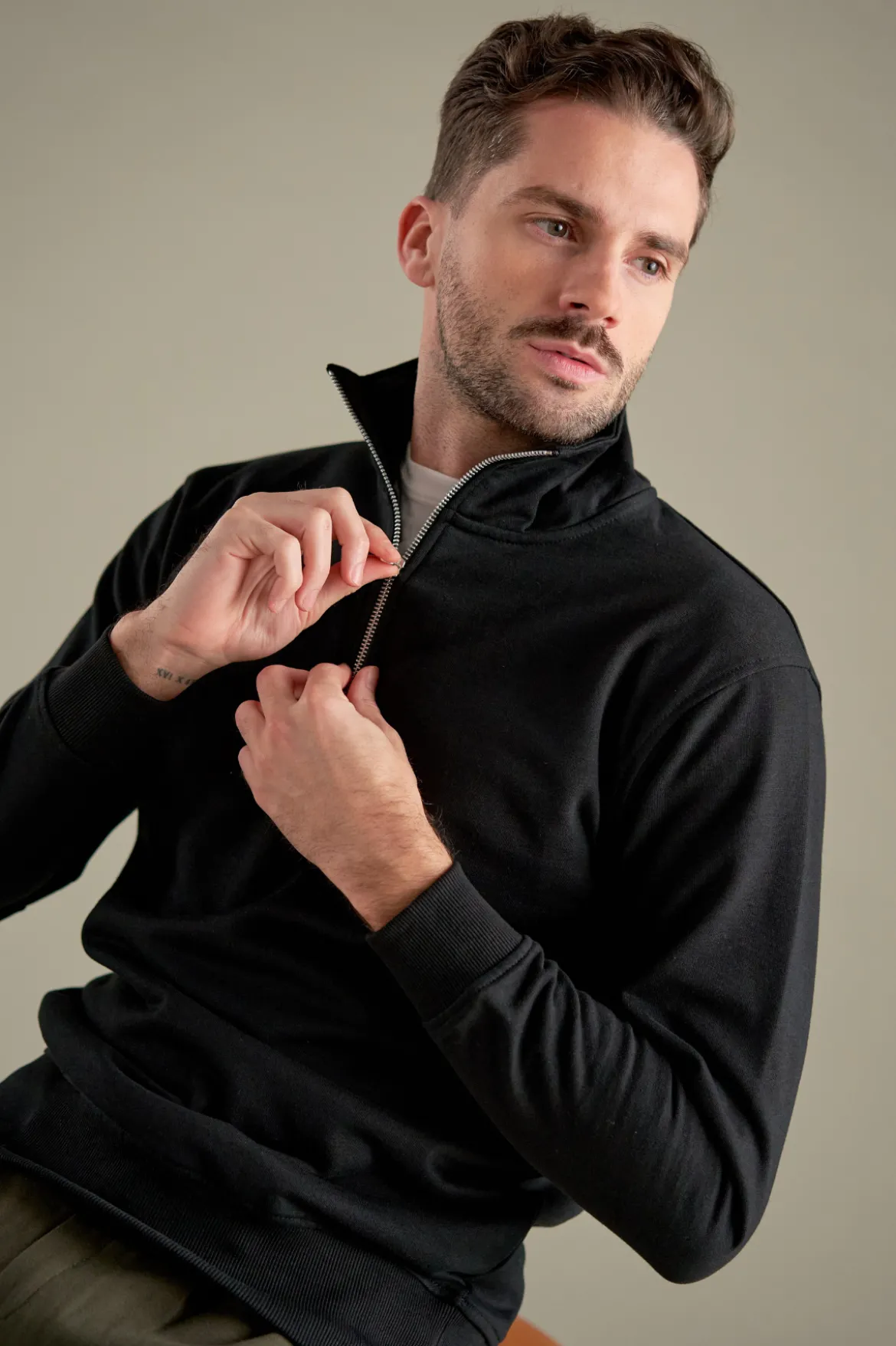 Sweatshirt Half Zip - Sort