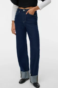Tessa Fold Up Wide Denim Jeans - Mørk Blå Denim