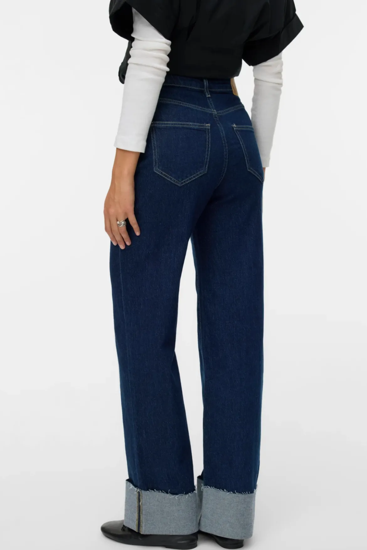 Tessa Fold Up Wide Denim Jeans - Mørk Blå Denim