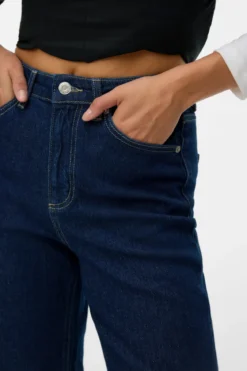 Tessa Fold Up Wide Denim Jeans - Mørk Blå Denim