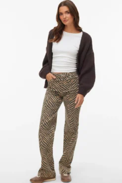 Tessa Wide Stretch Jeans - Silver Mink Zebra
