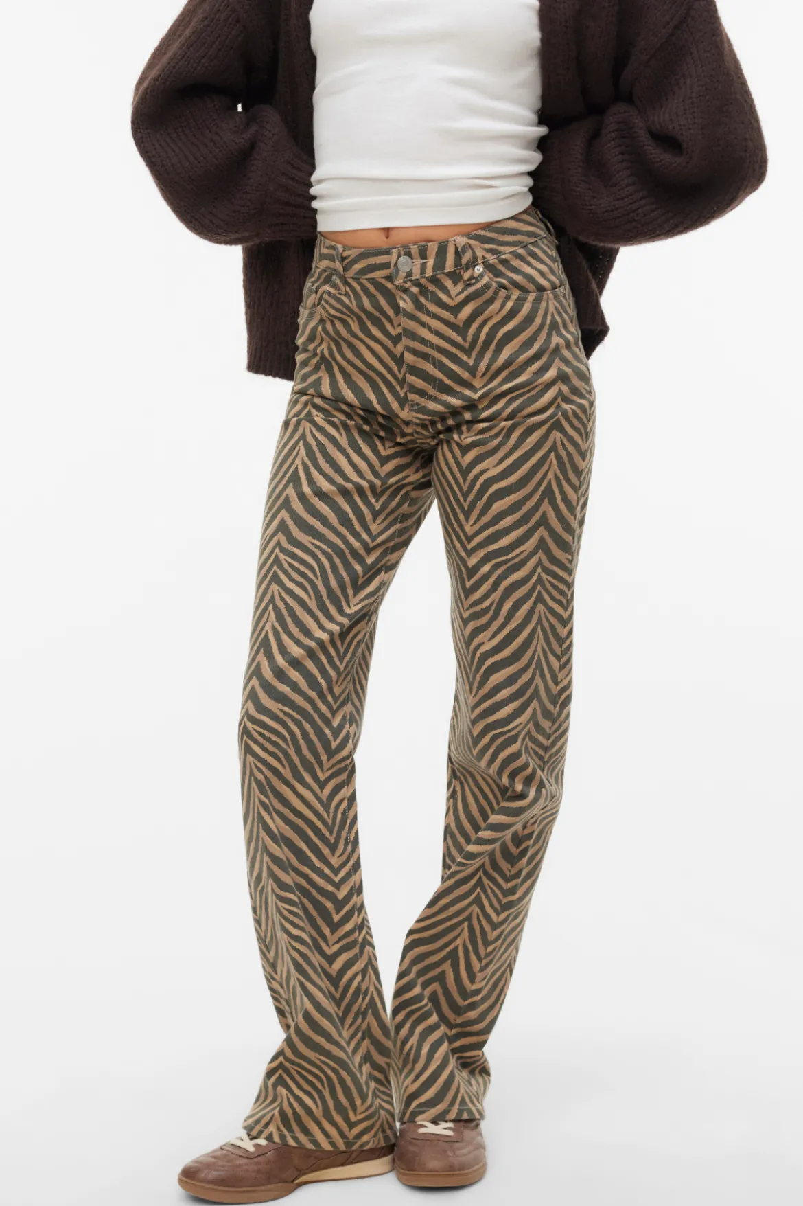 Tessa Wide Stretch Jeans - Silver Mink Zebra