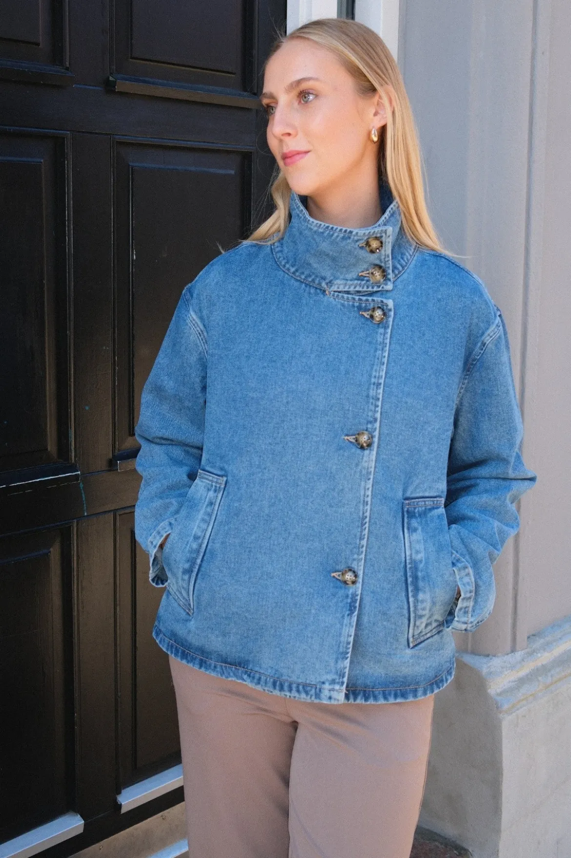 Tilla Gro L/S Denimjakke - Medium blå denim