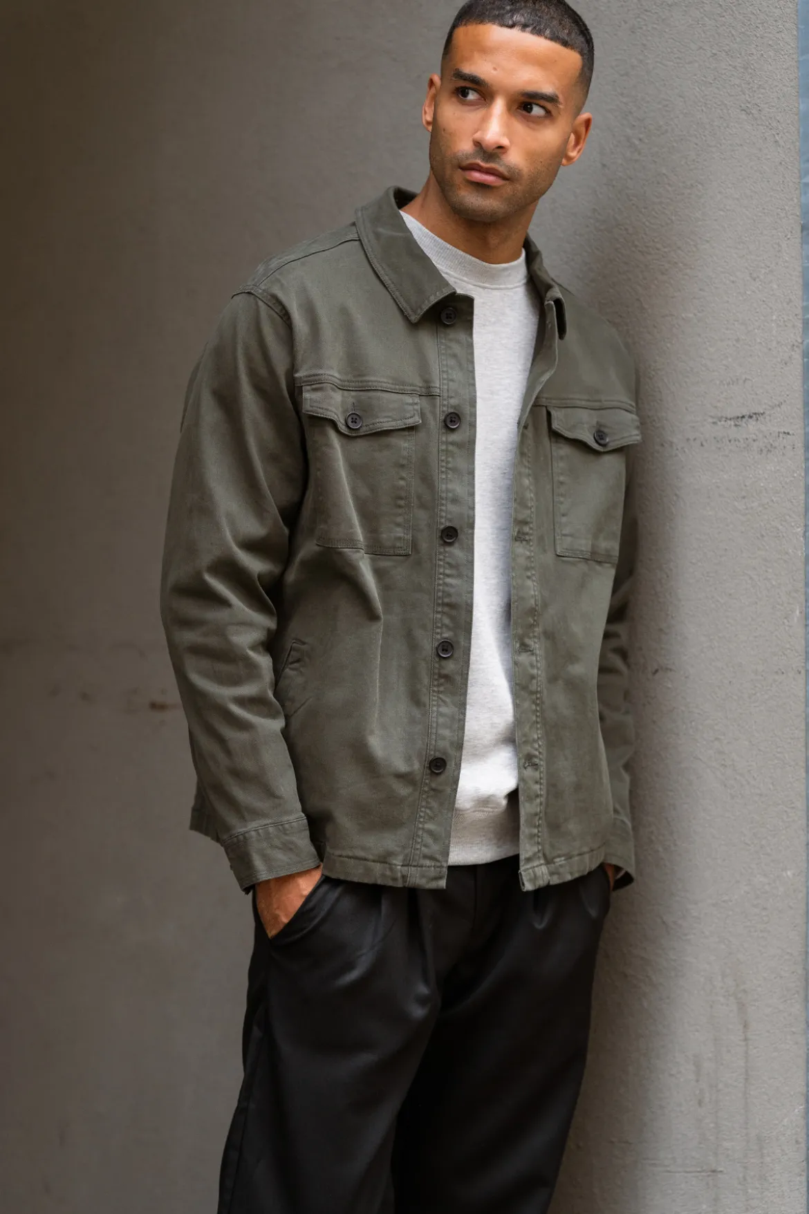 Twill Overshirt - Mørk Oliven