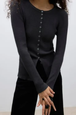 Ukino O-Neck Strik Cardigan - Mørkegrå Melange