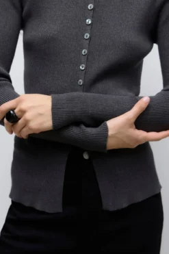 Ukino O-Neck Strik Cardigan - Mørkegrå Melange