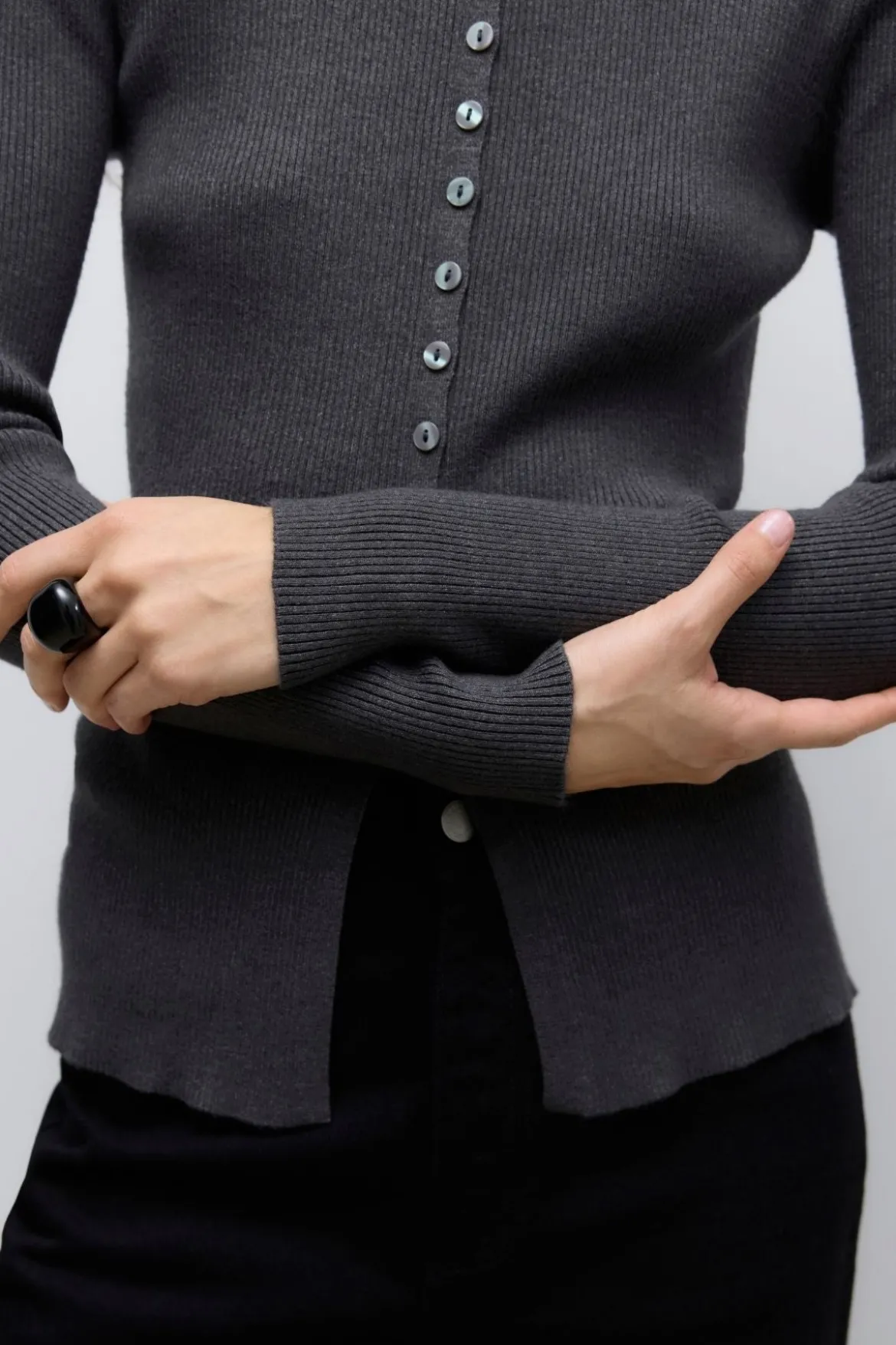 Ukino O-Neck Strik Cardigan - Mørkegrå Melange