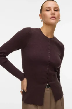Ukino Strikcardigan med Rund Hals - Chocolate Plum