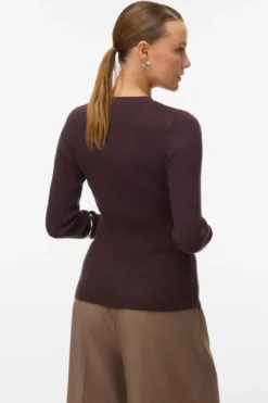 Ukino Strikcardigan med Rund Hals - Chocolate Plum