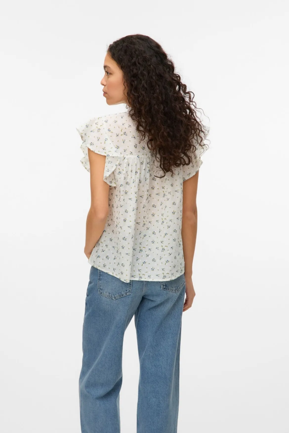 Vero Moda Trine Lace Top - Snow White Maguerite Blue Jasper
