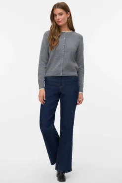 Vidunderlig O-Neck Cardigan - Medium Grey Melange m. Birch