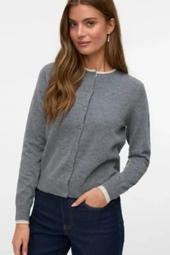 Vidunderlig O-Neck Cardigan - Medium Grey Melange m. Birch