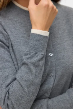 Vidunderlig O-Neck Cardigan - Medium Grey Melange m. Birch