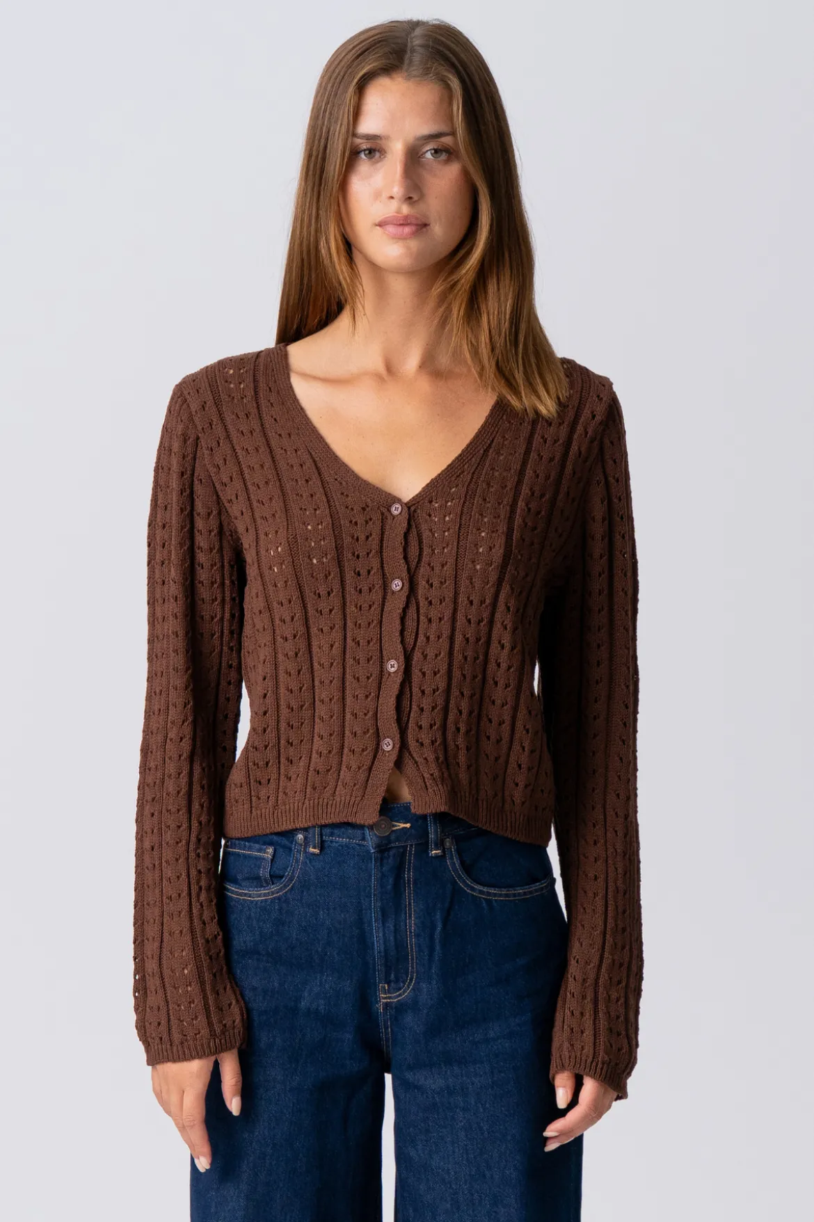 Virginia Strik Cardigan - Brun