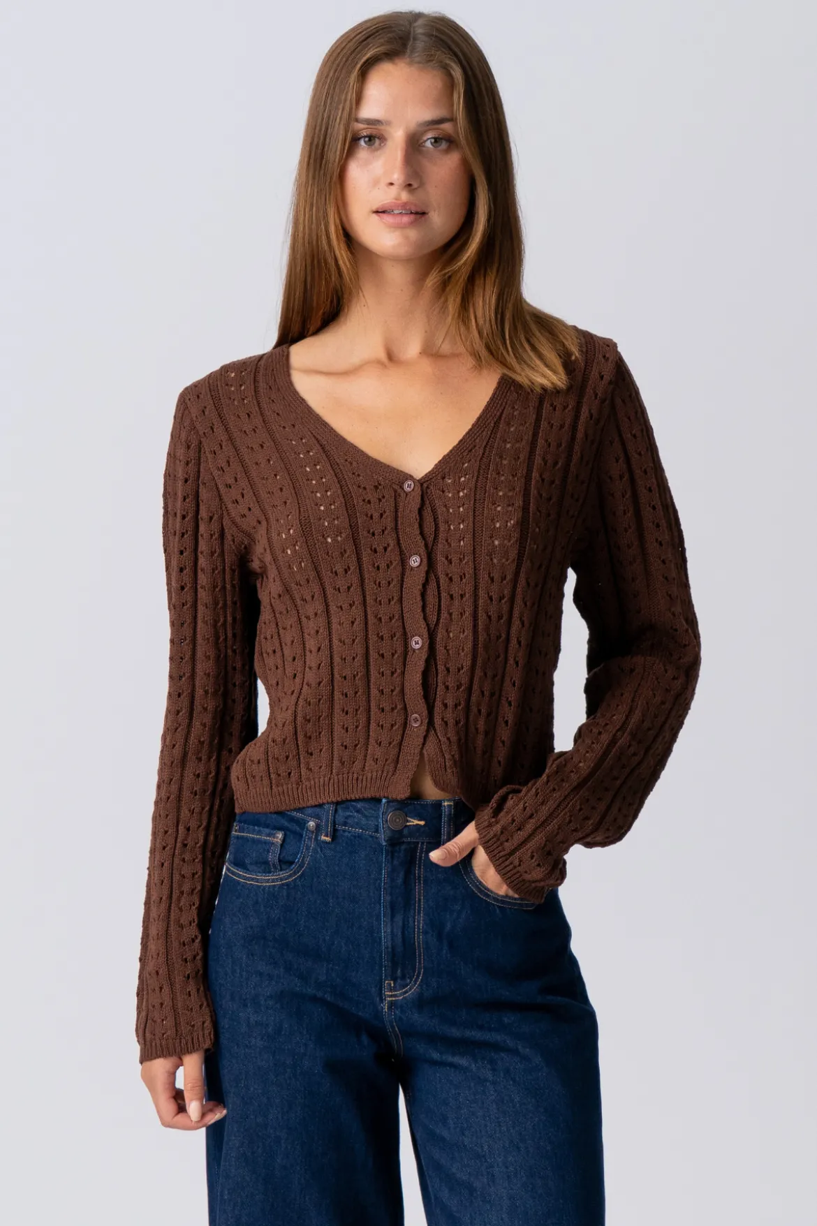 Virginia Strik Cardigan - Brun