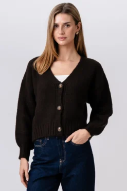 V-Neck Cardigan - Brun