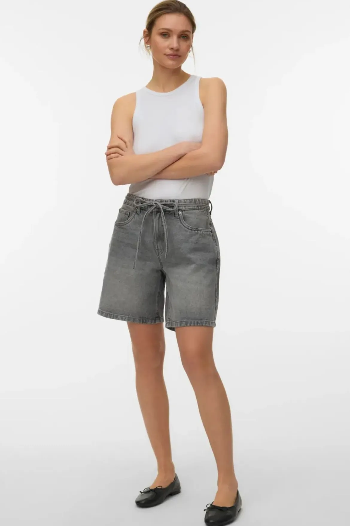 Wien Belt Shorts Mix - Light Grey Denim