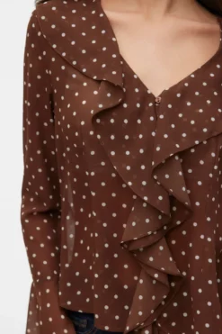 Willow Frill Top - Chocolate Martini: Snow White dot