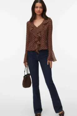 Willow Frill Top - Chocolate Martini: Snow White dot
