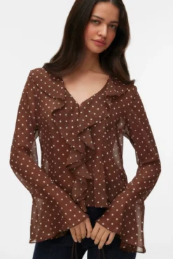 Willow Frill Top - Chocolate Martini: Snow White dot