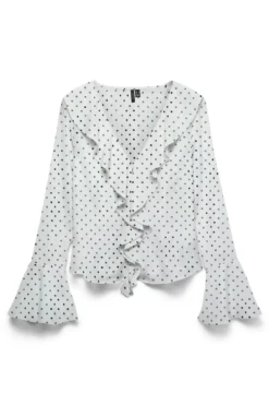 Willow Frill Top - Snow White: Sort prikket