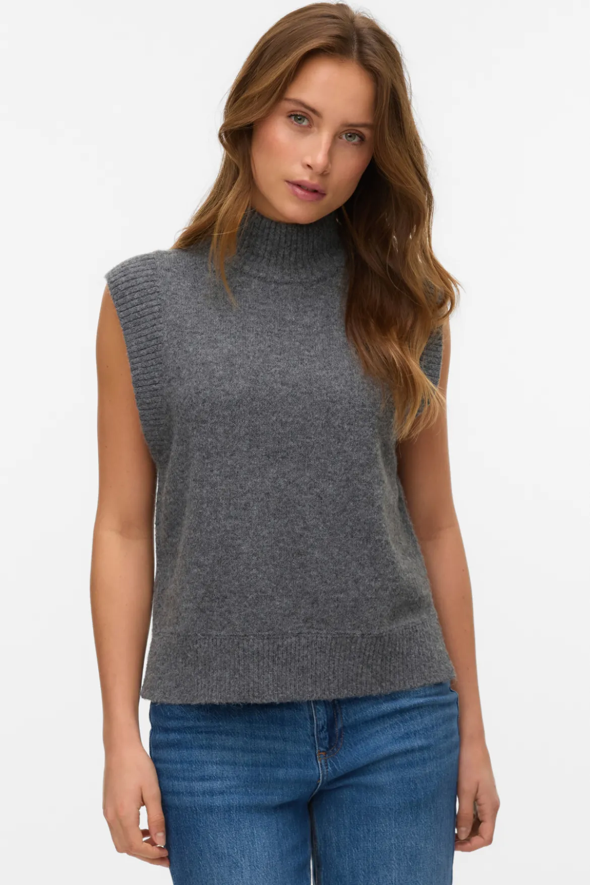 Wow Highneck Vest - Medium Grå Melange