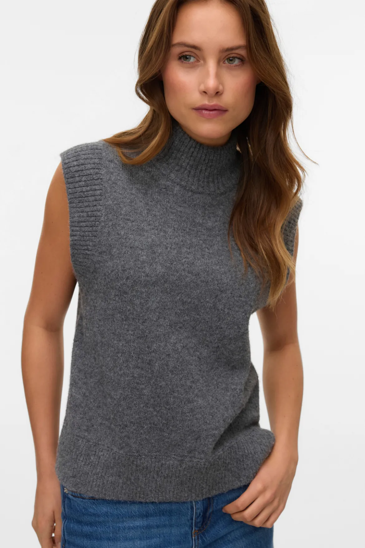 Wow Highneck Vest - Medium Grå Melange